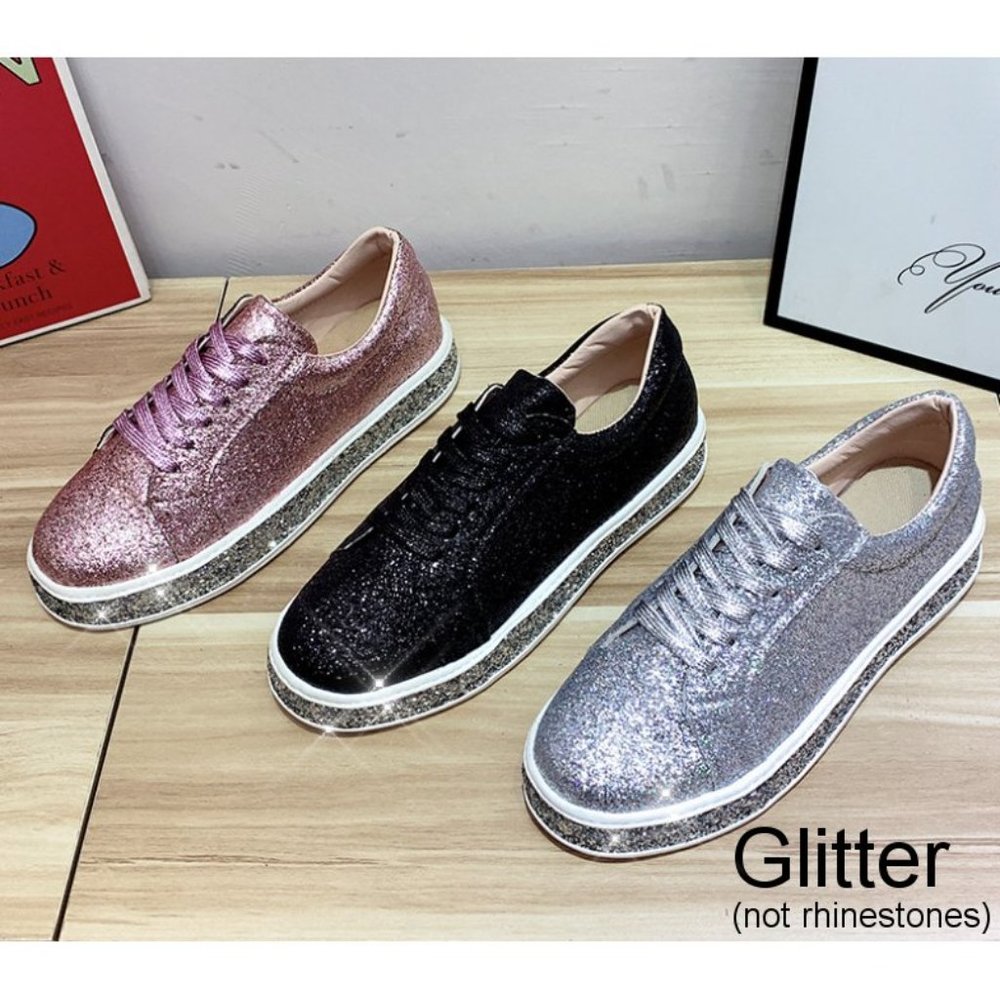 NEW Sparkling Bling Glitter Sneakers Athletic Sports Shoes Silver + FREE… - Picture 4 of 6